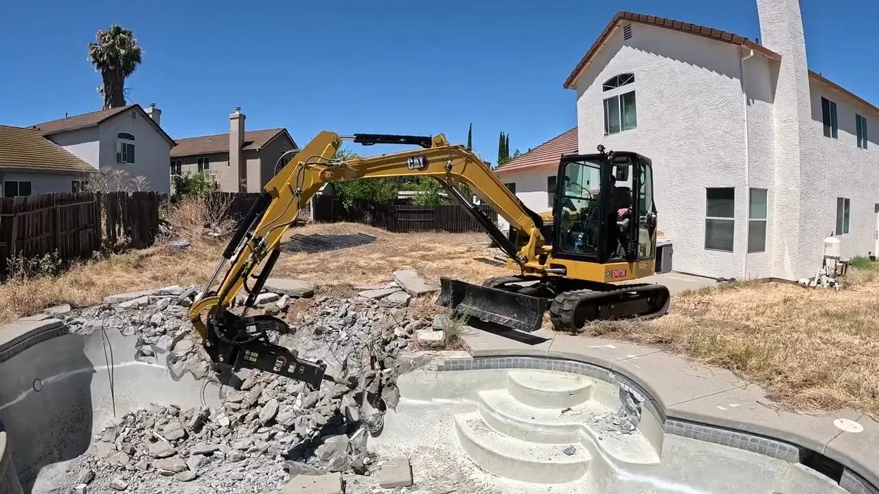 Video thumbnail: $13.5k Pool Demolition in Sacramento California with CAT 306 Mini Excavator and Kubota Skid Steer
